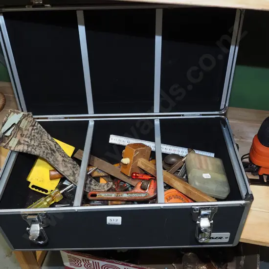 tool box and contents; venier calipers, marker gauge etc