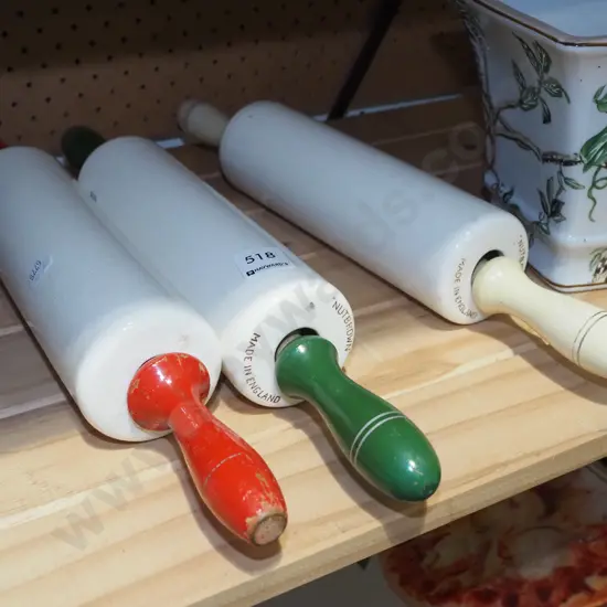 3x vintage ceramic rolling pins