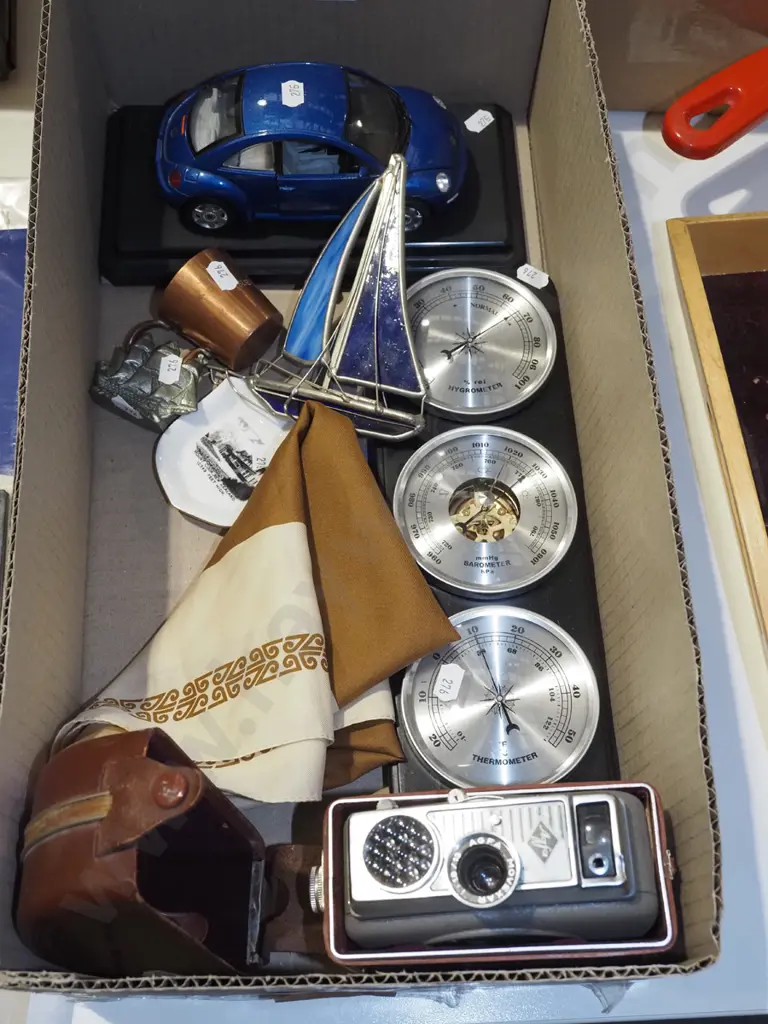 box; AirNZ scarf, yacht figurine, barometer/thermometer/hydrometer etc Image 1++