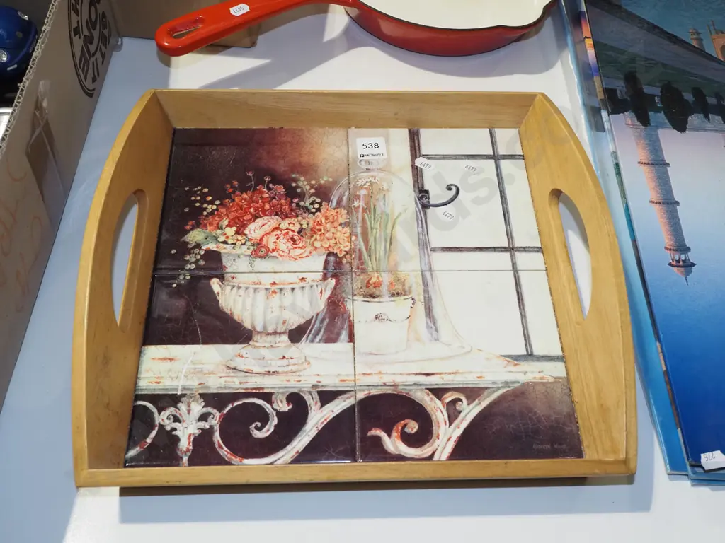 wood and tile tray Diam370 Image 1++