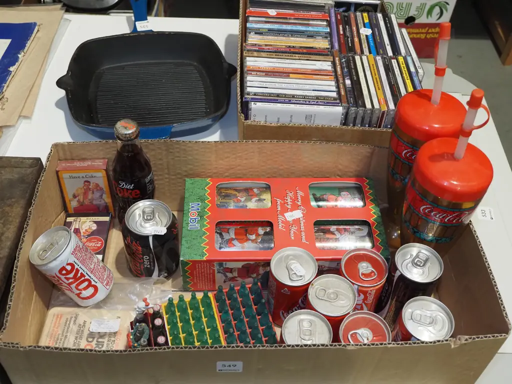 box; Coca Cola cans, promotional tumblers, palying cards etc Image 1++