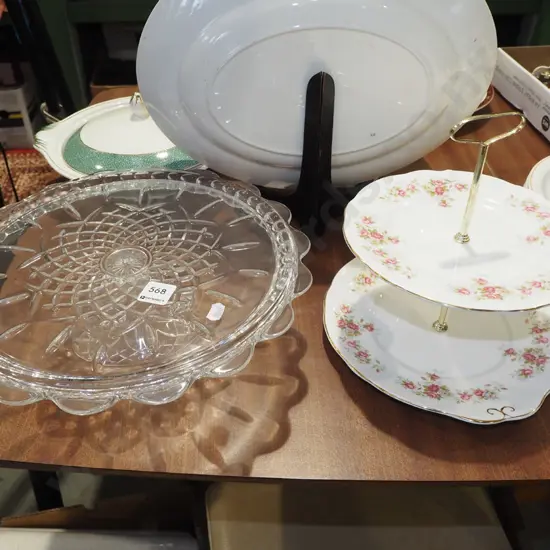 glass cake stand, 2 tier cake plate