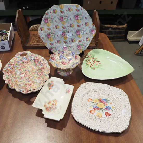 all over floral bowl, plate, comport,Carlton  leaf dish etc