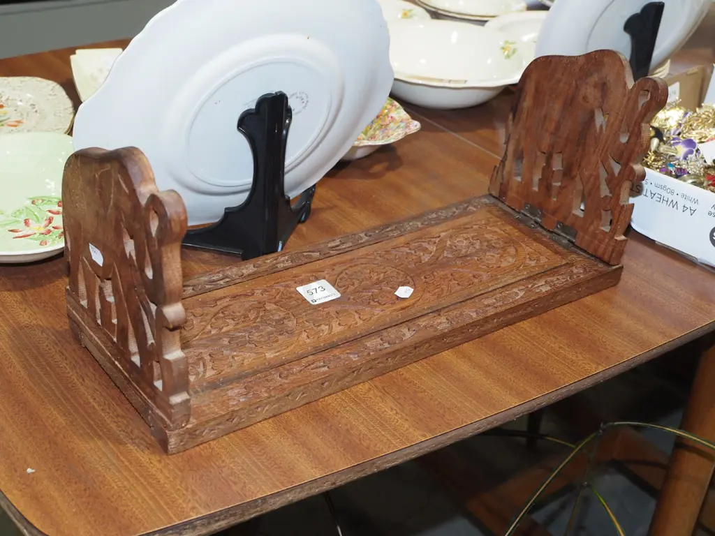 carved elephant themed small adjustable bookcase Image 1++