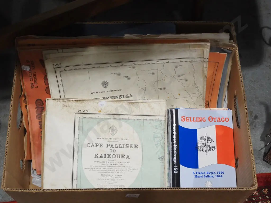 box; various maps, Otago Books, newspapers etc Image 1++