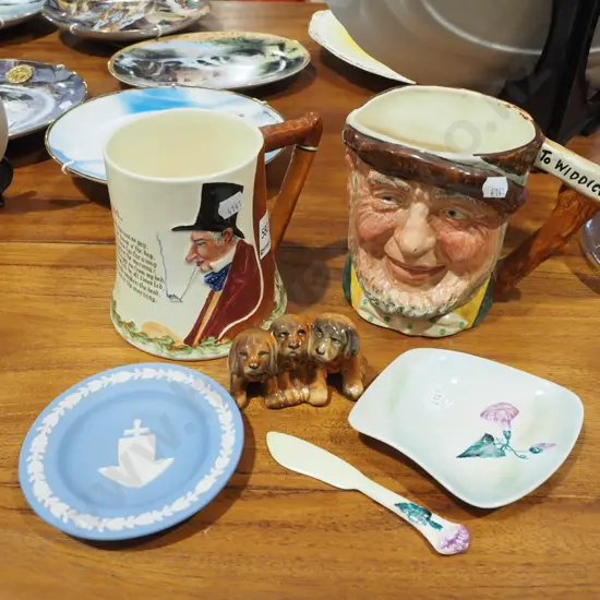hand painted toby jug, John Peel musical jug, Jasperware dish etc
