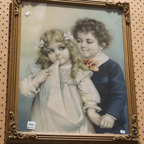 gilt framed print - boy and girl