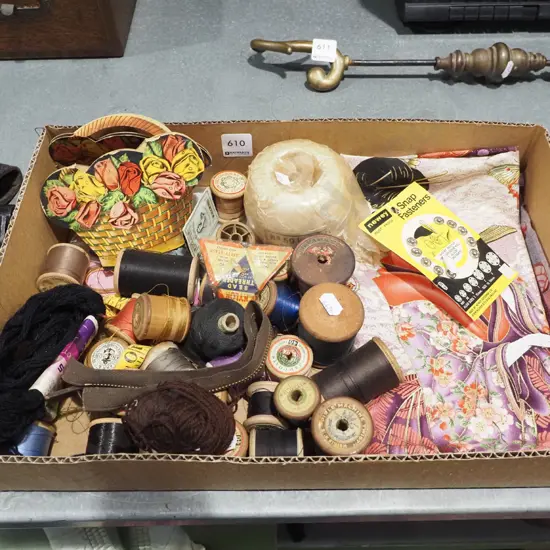 box; threads, fabric, fasteners etc