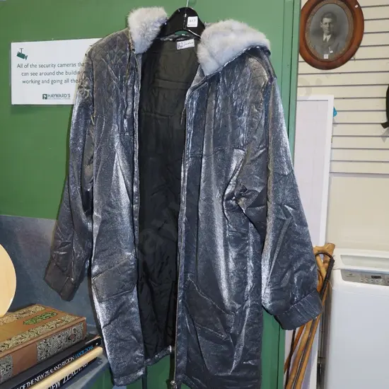 ladies faux fur trimmed grey coat size 44