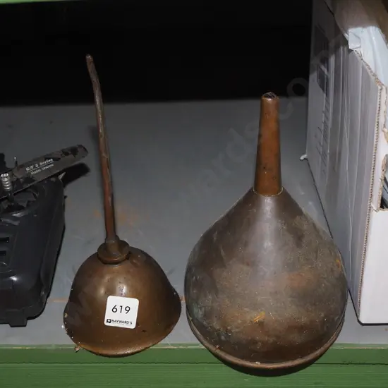 box; copper oiler, copper funnel
