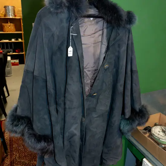 ladies grey suedette and fur trimmed jacket - unknown size