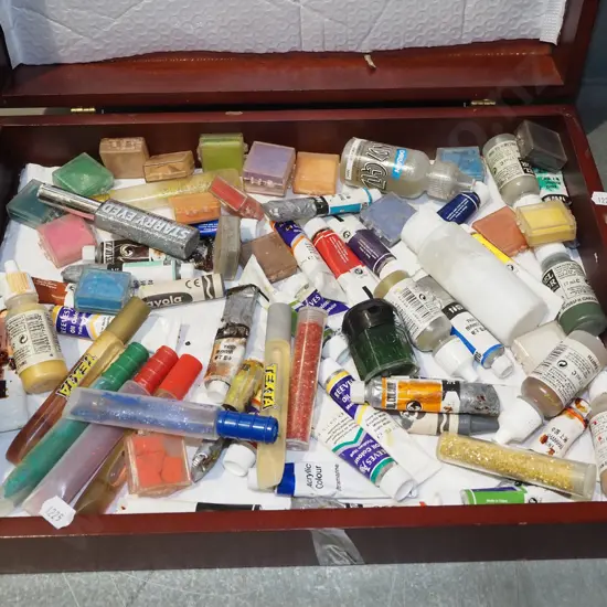 box; artists paints, glitter etc