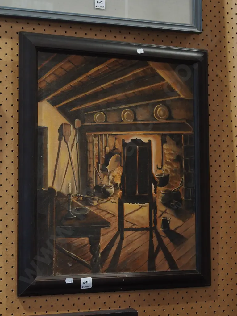 framed oil on board - fireside chair Image 1++