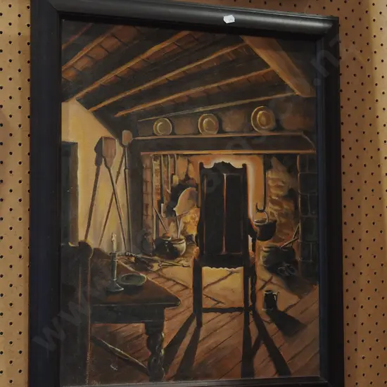 framed oil on board - fireside chair