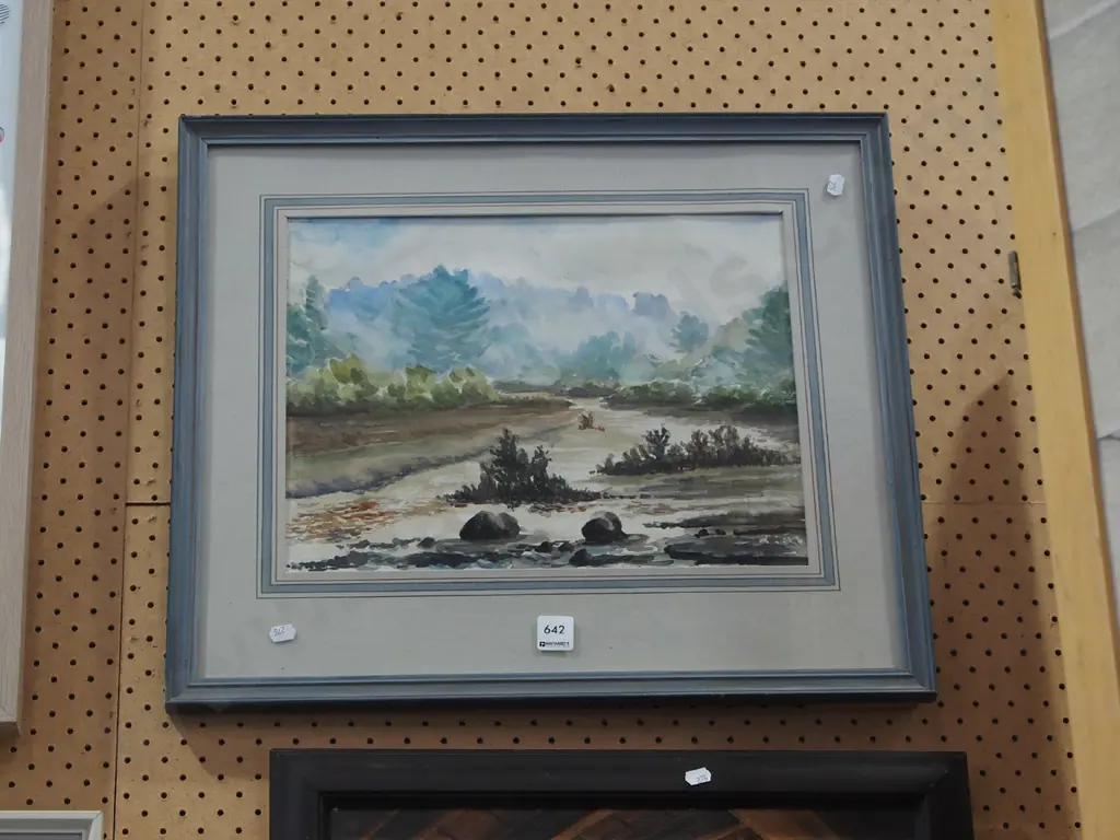 framed watercolour - stream and forest scene Image 1++