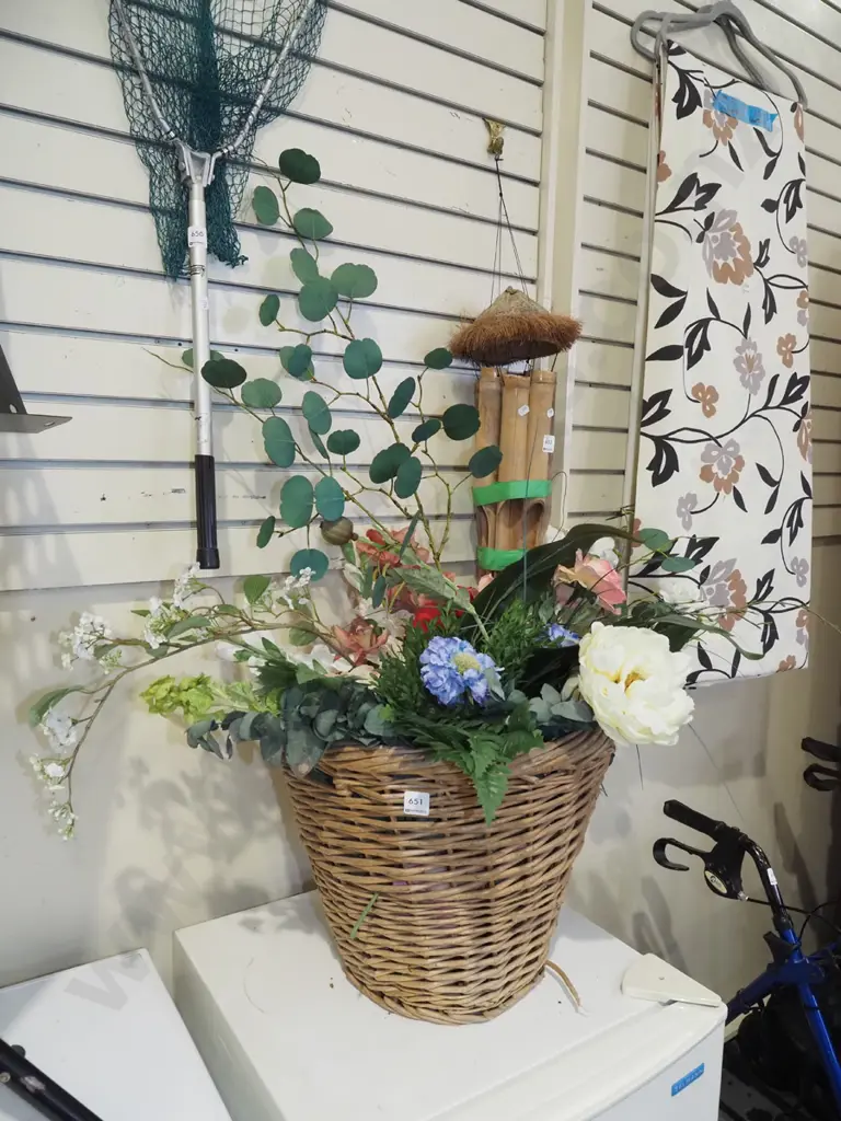 faux flowers in cane basket Image 1++
