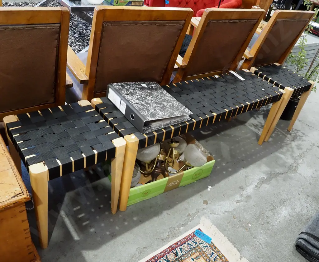 3x solid wood and black webbing stools - longest H450 W1200 D355 Image 1++