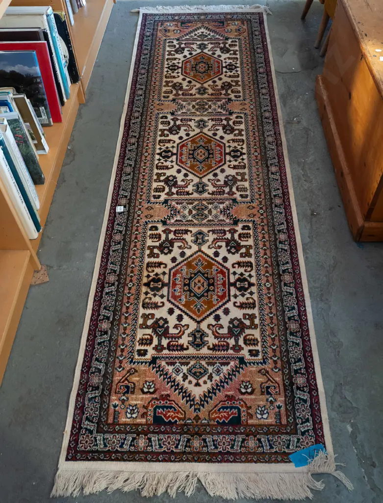 light weight acrylic floor runner - blues, creams, reds, oranges L2300 W670 Image 1++