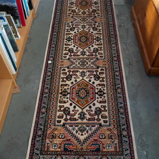 light weight acrylic floor runner - blues, creams, reds, oranges L2300 W670