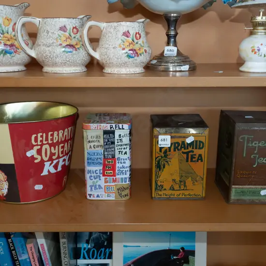 Dick Frizzell KFC bucket, 3 other tins