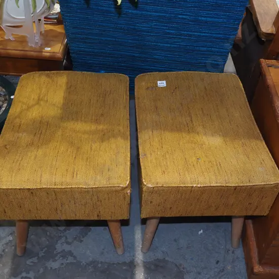 2x mid century orange footstools - some damage to upholstery