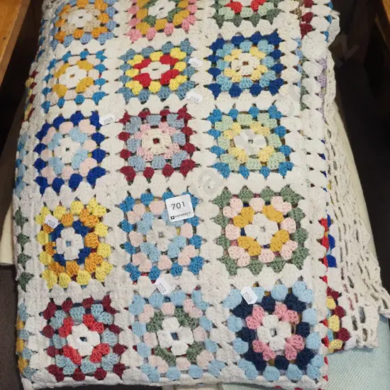 crochet woollen blanket and 1 other blanket