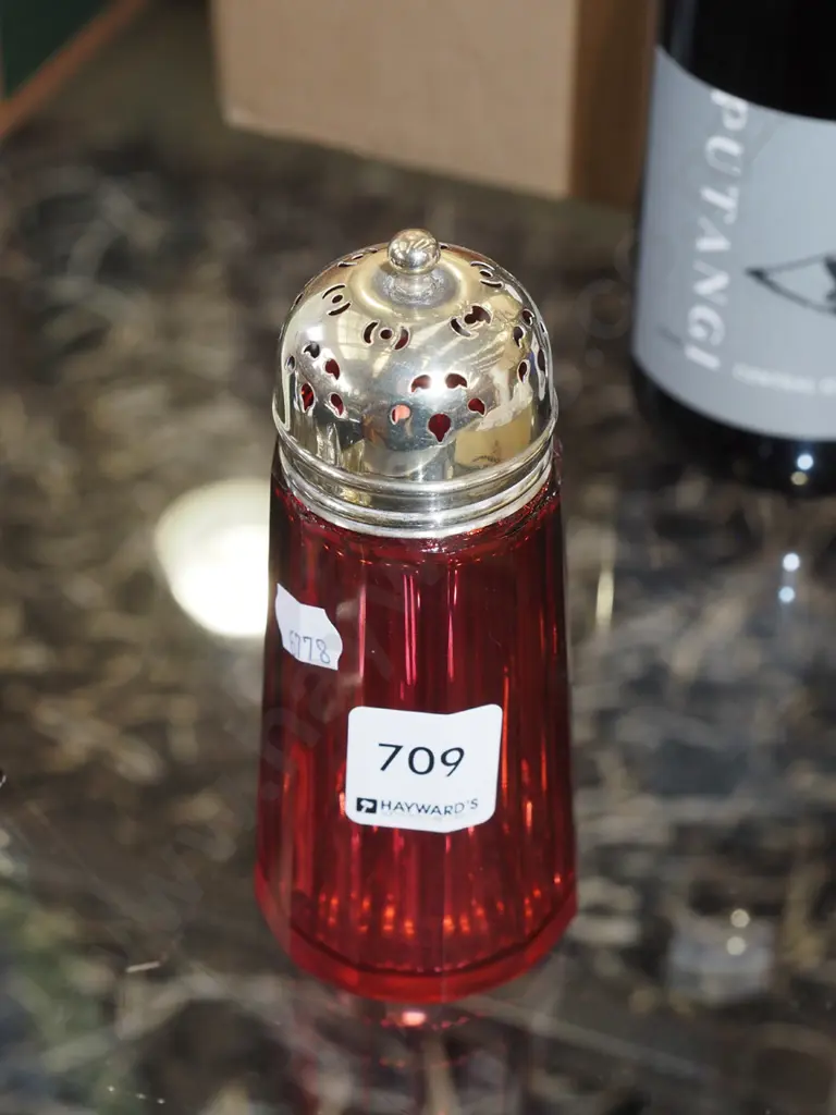 ruby glass sugar shaker Image 1++