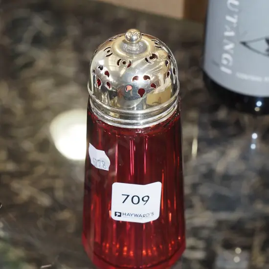 ruby glass sugar shaker