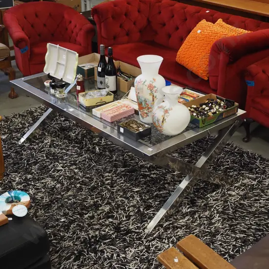 chrome and smoked glass coffee table H490 W1400 D800