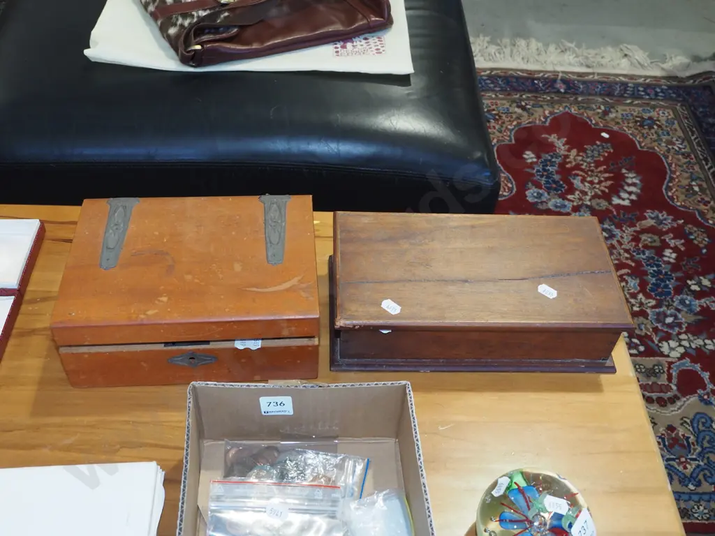 2x wooden boxes; buckles, keys, pens etc - orange dots Image 1++
