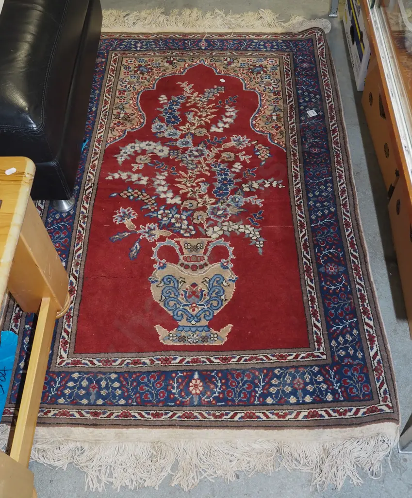 small tufted woollen floor mat - blues, reds, creams L1400 W900 Image 1++