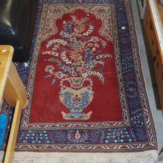 small tufted woollen floor mat - blues, reds, creams L1400 W900