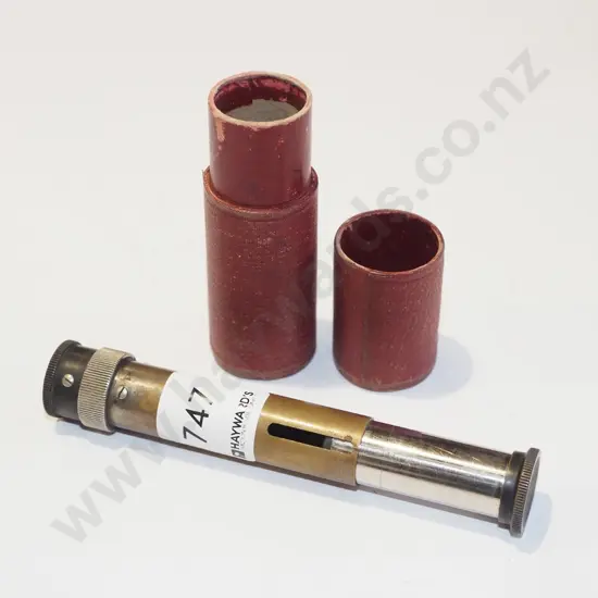 small brass & metal cylindrical tube with eye piece for viewing