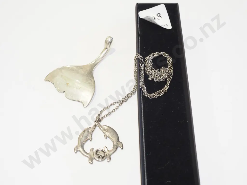 dolphin necklace & whale tail pendant (plated) Image 1++