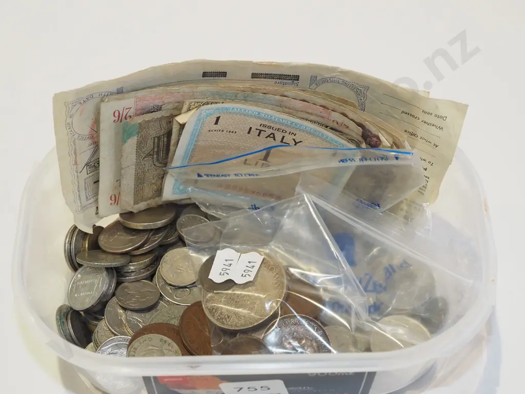 container of coins & bank notes Image 1++