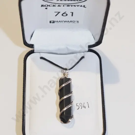 onyx and German silver (800) pendant on cord