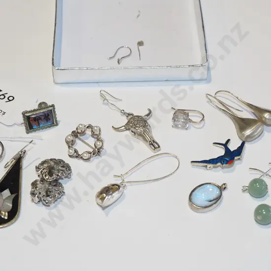 tray;  assorted earrings - some are sterling silver