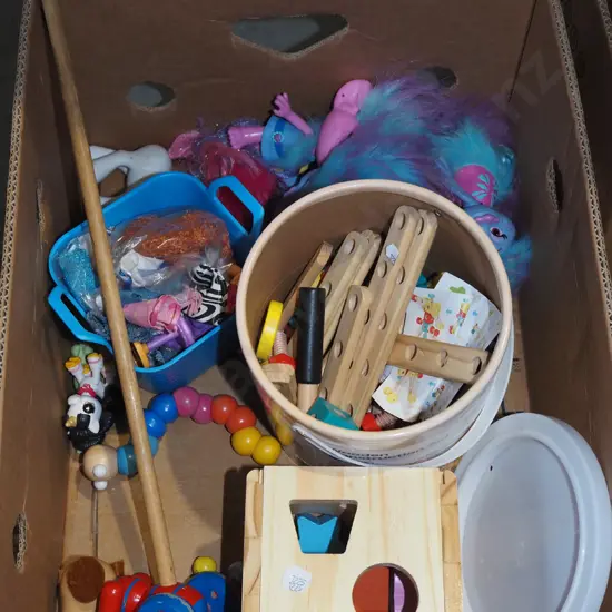 box; childrens wooden & other toys