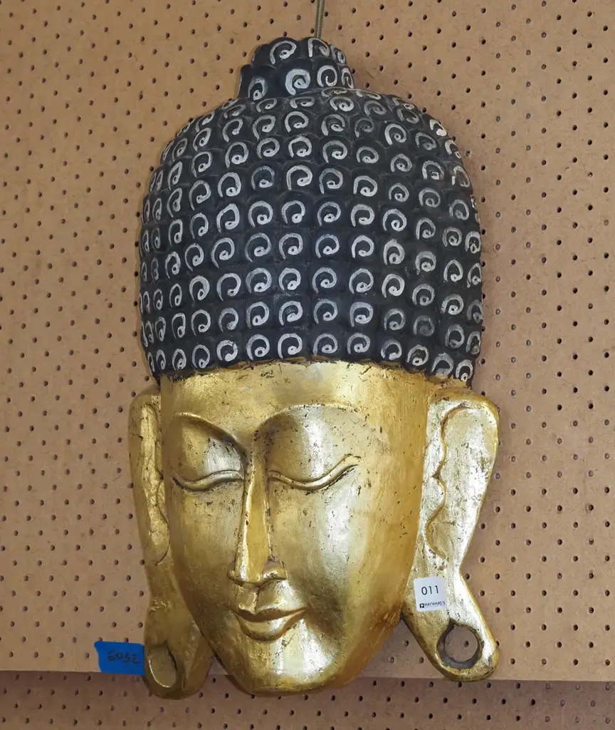 carved wooden wall hanging buddha head L520 Image 1++