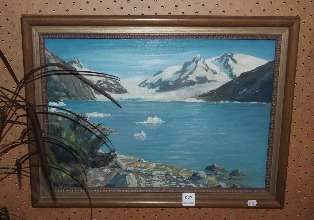 framed oil on board - glacial lake Image 1++