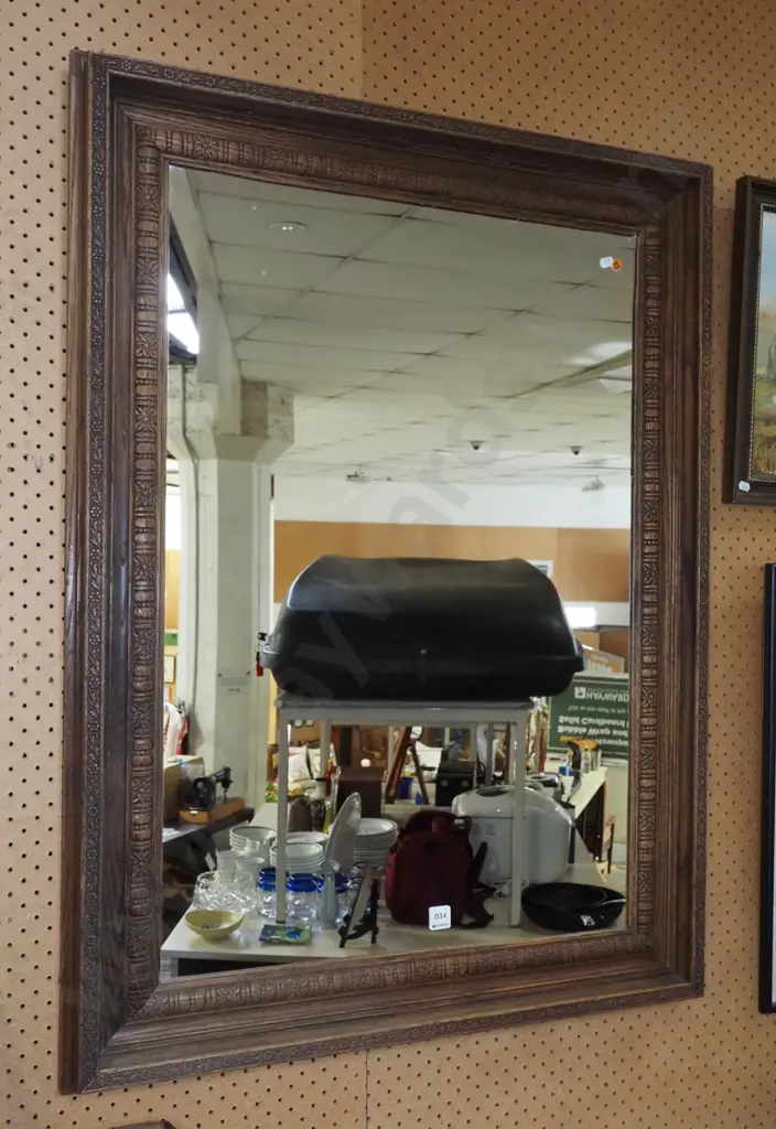 ornate pressed oak framed wall mirror H1020 W750 Image 1++