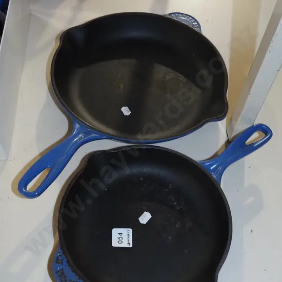2x Le Creuset cast iron and enamel frying pans Largest Diam 270