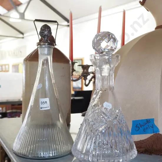 2x stopppered cut crystal decanters Tallest H280