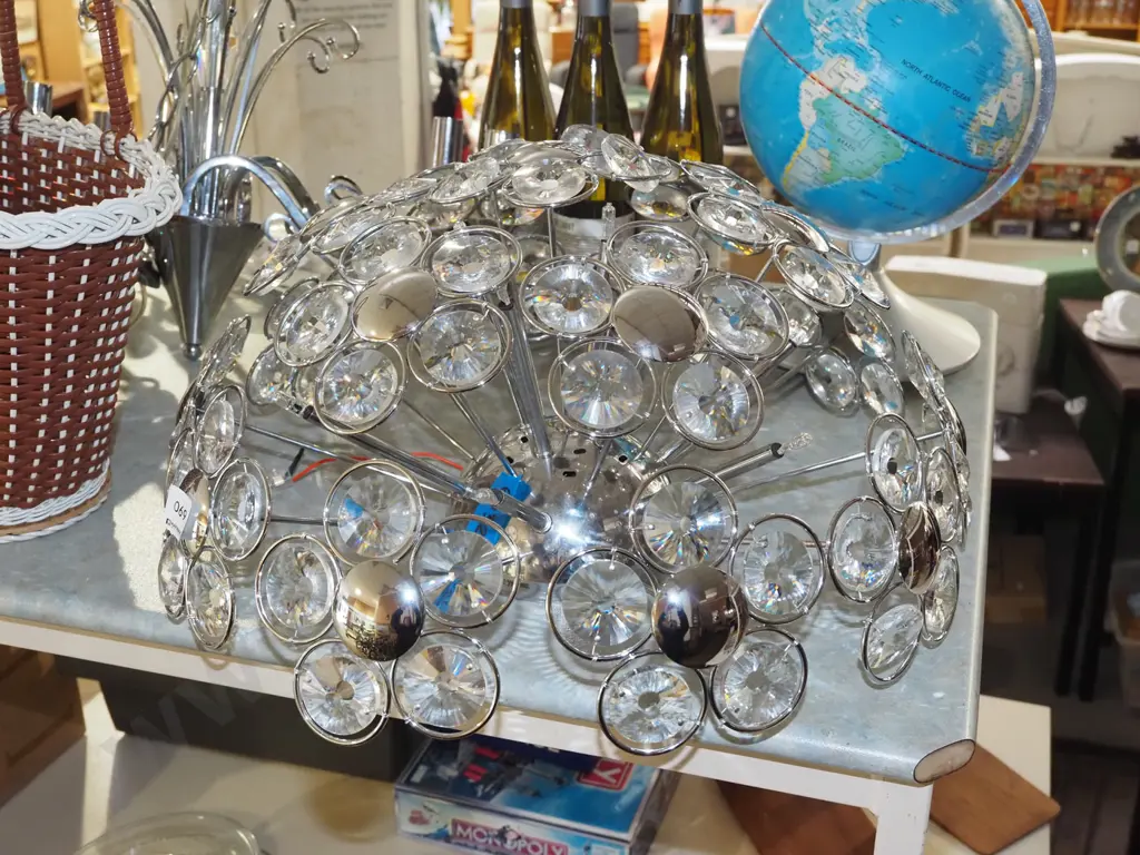 ceiling mounted light fitting with 10 small halogen bulbs, chrome and plastic lustres Diam540 Image 1++