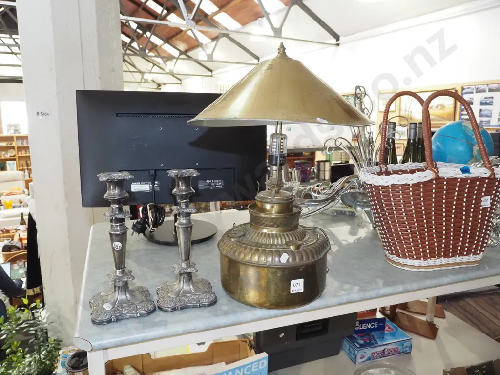 plated candlesticks, LED table lamp made from a kerosene lantern - wiring needs attention Image 1++