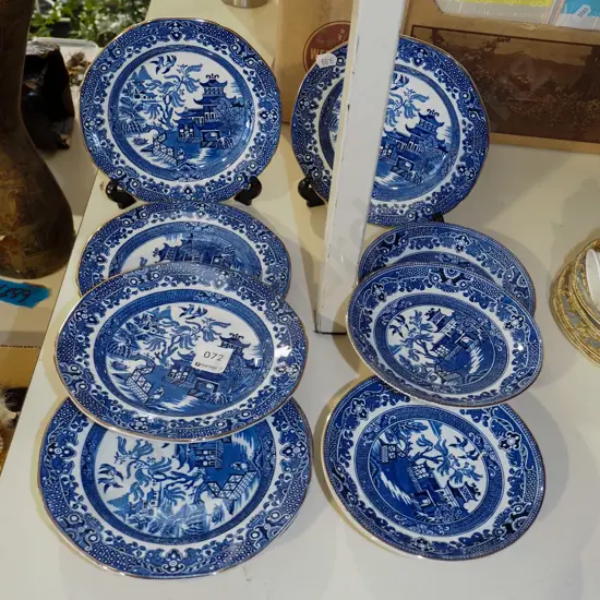 Burleigh willow pattern small plates and saucers