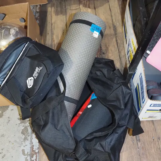 holdall; camping mat, small chilly bin, travel rug