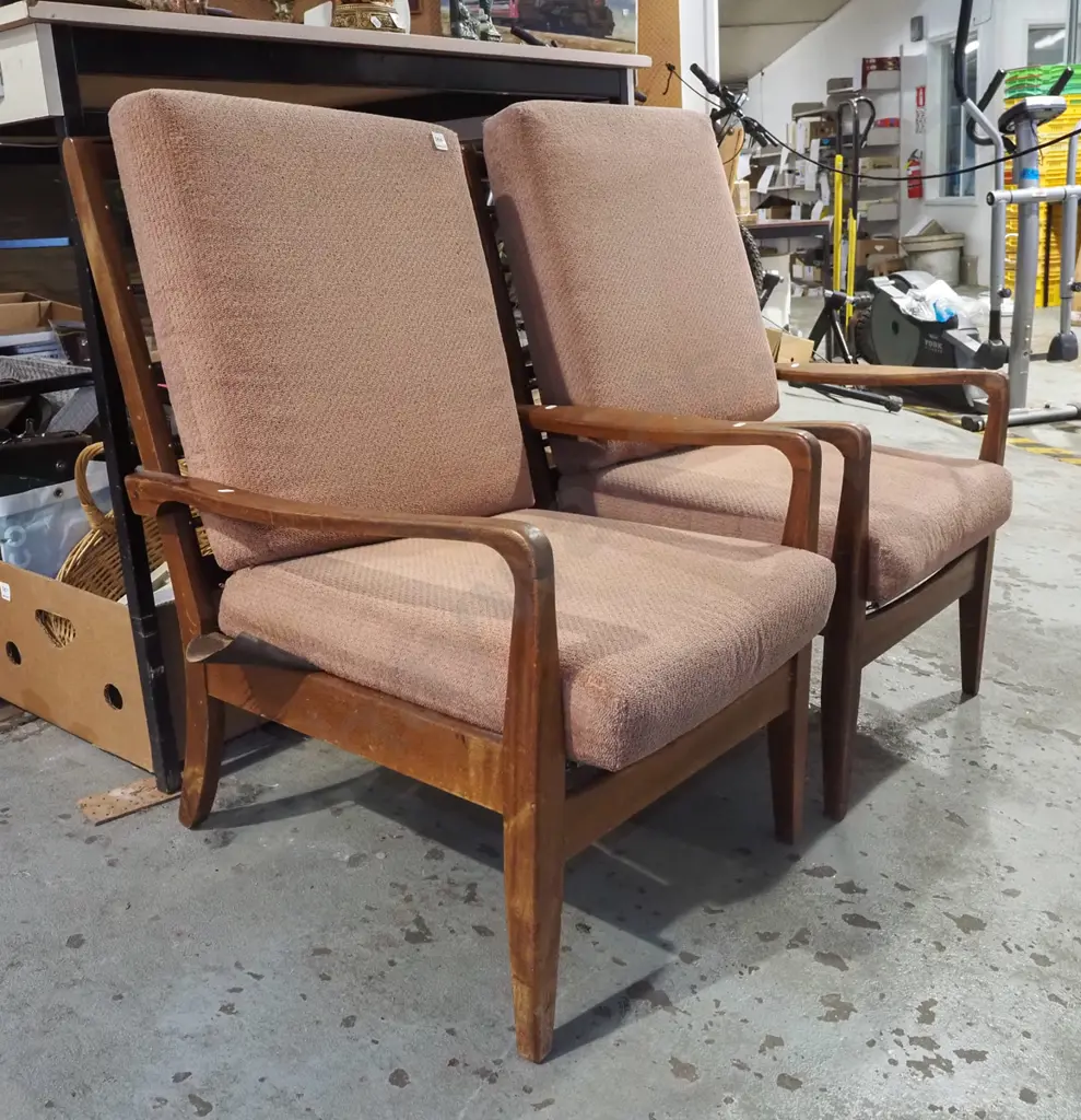 pair of mahogany mid century armchairs - need some attention Image 1++