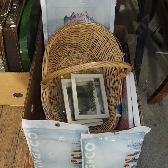 box; cane basket, vacuum storage bags, trays etc
