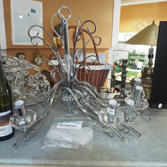 chrome and glass 6 bulb chandelier with lustres